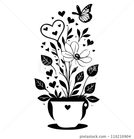 valentine pot flower love butterfly illustration sketch valentine pot flower love butterfly illustration sketch 118210904