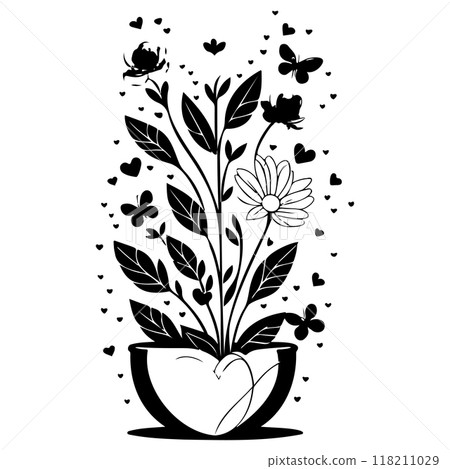 valentine pot flower love butterfly illustration sketch valentine pot flower love butterfly illustration sketch 118211029