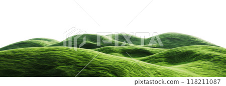 Green Hills With Rolling Landscapes. Panoramic Green Hills With Lush Green Grass on Isolated Background 118211087