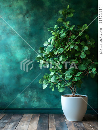 A green plant in white pot on a wooden floor in... - Stock Illustration ...