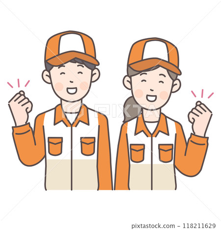 Illustration of a gas station attendant doing a fist pump 118211629