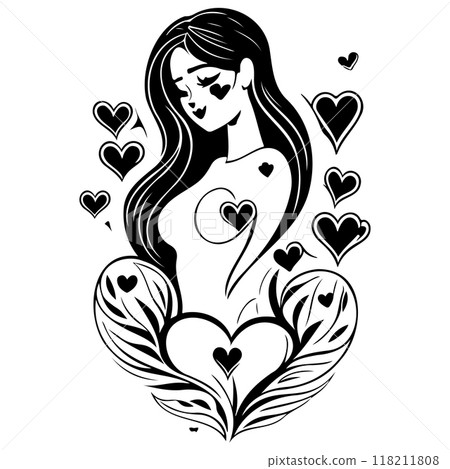 black mom beauty girl illustration  118211808