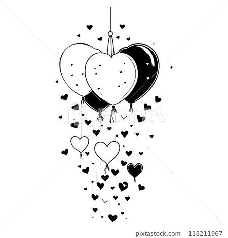 valentine hanging balloons hearts love illustration sketch  118211967