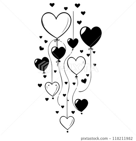 valentine hanging balloons hearts love illustration sketch valentine hanging balloons hearts love illustration sketch 118211982