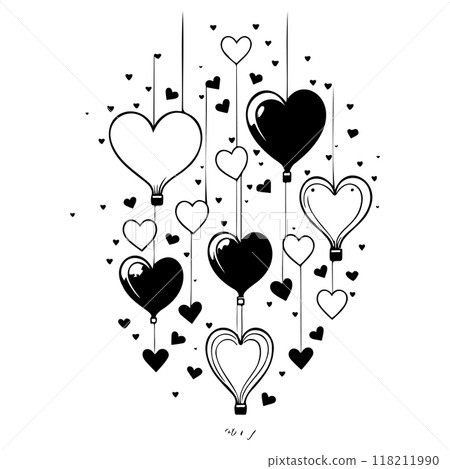 valentine hanging balloons hearts love illustration sketch valentine hanging balloons hearts love illustration sketch 118211990
