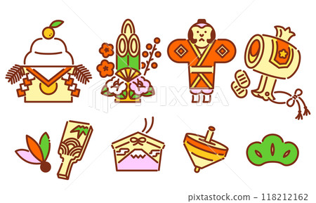 New Year icons, lucky charms, simple and pop vector illustrations New Year icons, lucky charms, simple and pop vector illustrations 118212162