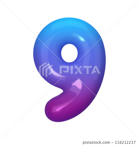3D number 9 with blue and violet gradient. Modern, vibrant, and abstract. Perfect for digital art, graphic design, and creative projects. Vector illustration 118212217