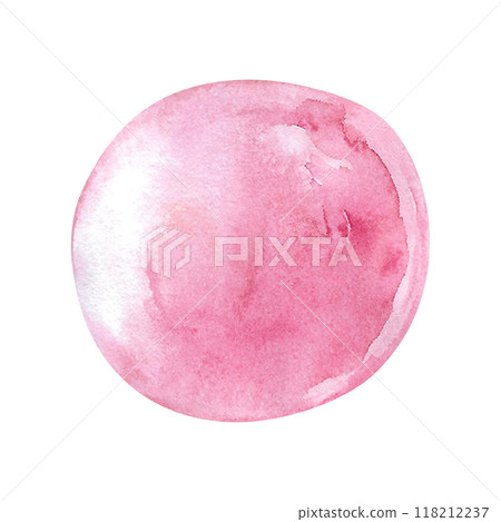 Mother-of-pearl pearls are hand-painted in watercolor. A river or sea pearl found in a shell has a rounded shape and an iridescent surface. Round shaped gemstone in rainbow color. It can be used in 118212237