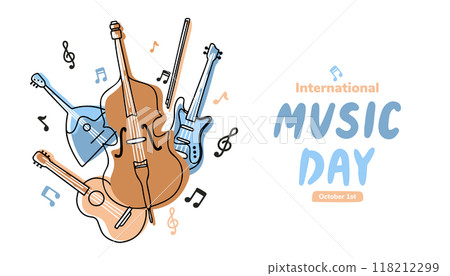 Vector Line Art for International Music Day. Instruments in Flat Handwritten Style Vector Line Art for International Music Day. Instruments in Flat Handwritten Style 118212299