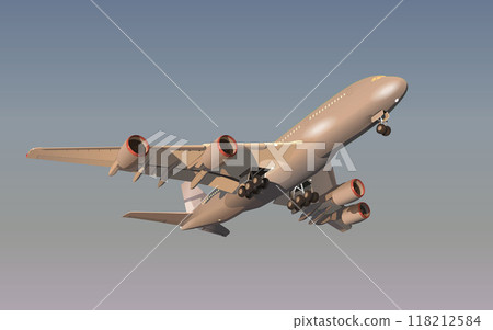 A passenger plane taking off with its lights on. Vector. 118212584