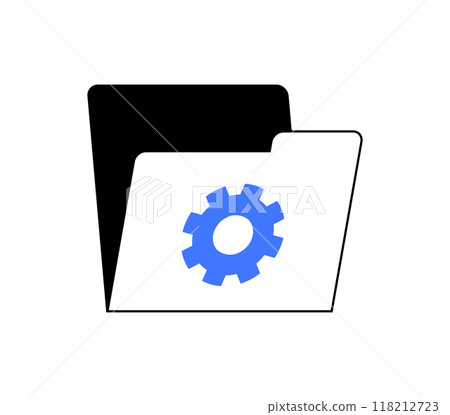 Folder icon with a blue gear on it. Suitable for file management, software settings, digital organization, and IT illustrations. 118212723