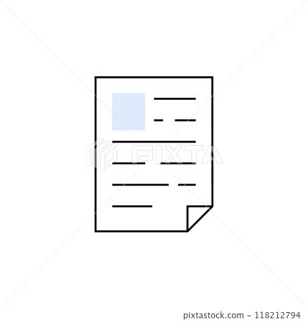 A stylized document with lines of text and an icon in the top left. Suitable for themes like data organization, digital documents, and file management. Blue accent on white background. A stylized document with lines of text and an icon in the top left. Suitable for themes like data organization, digital documents, and file management. Blue accent on white background. 118212794