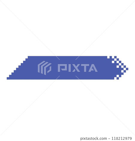 Pixel banner. Header, footer color layout with mosaic edges. Horizontal title tag with pixels. Labels pixelated decoration advertising vector element. Rectangular dotted shapes isolated. 118212979