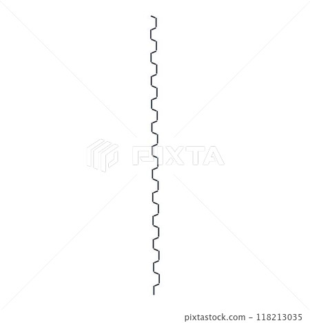 Vertical seamless stitch. Black embroidery zigzag, line and fringe border stitch pattern for textile design, sewing element. Vector isolated icon. Sewing machine endless seam, stitching dividers Vertical seamless stitch. Black embroidery zigzag, line and fringe border stitch pattern for textile design, sewing element. Vector isolated icon. Sewing machine endless seam, stitching dividers 118213035