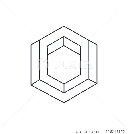 Optical illusion, unreal geometric element. Impossible abstract linear shape, visual delusion geometric figure flat vector illustration icon. Unreal line figure 118213152