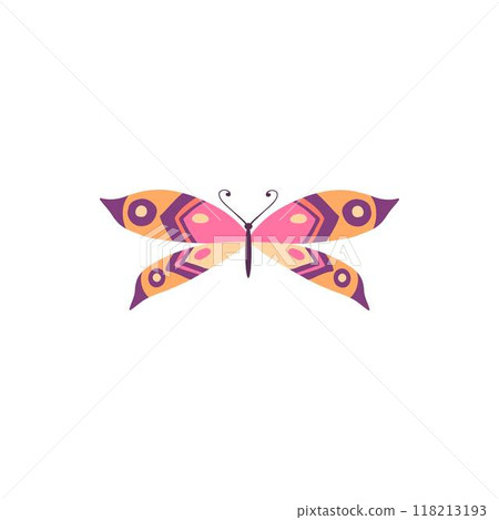Cute butterfly. Decorative spring butterfly colorful wings. Monarch, moth and dragonfly. Tropical beautiful floral insect flat vector icon. Spring monarch and butterfly, insect animal illustration 118213193