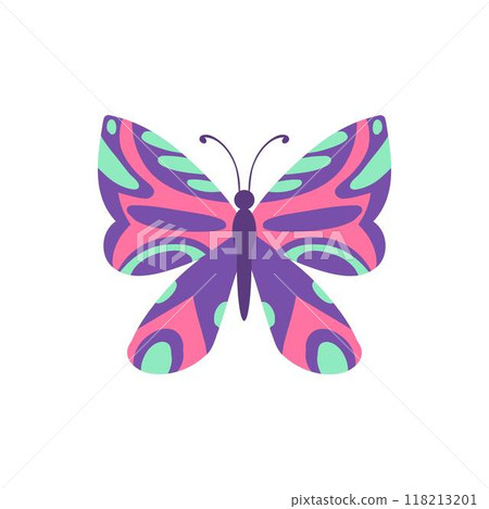 Cute butterfly. Decorative spring butterfly colorful wings. Monarch, moth and dragonfly. Tropical beautiful floral insect flat vector icon. Spring monarch and butterfly, insect animal illustration 118213201