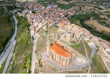 Aerial view of San Vicente de la Sonsierra, famous touristic destination in La Rioja, Spain.  118213312