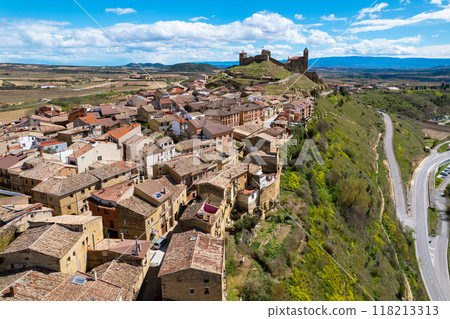 Aerial view of San Vicente de la Sonsierra, famous touristic destination in La Rioja, Spain. Aerial view of San Vicente de la Sonsierra, famous touristic destination in La Rioja, Spain. 118213313