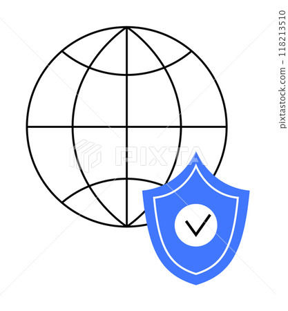 Black globe with a blue shield in front, featuring a check mark. Ideal for data protection, cybersecurity, global security, internet safety, and digital privacy themes. Black globe with a blue shield in front, featuring a check mark. Ideal for data protection, cybersecurity, global security, internet safety, and digital privacy themes. 118213510