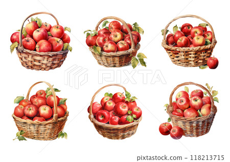 Basket of Apples Collection Bundle Set Isolated on a Transparent Background 118213715
