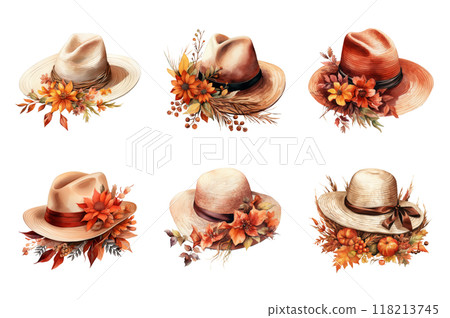 Autumn Hat Collection Bundle Set Isolated on a Transparent Background 118213745