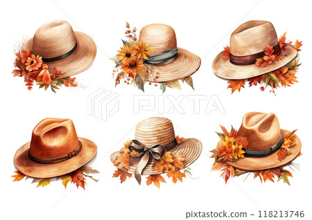 Autumn Hat Collection Bundle Set Isolated on a Transparent Background 118213746