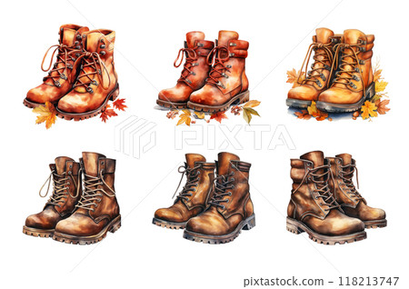 Autumn Boots Collection Bundle Set Isolated on a Transparent Background 118213747