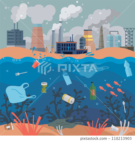 Waste pollution vector illustration. Waste management is key to mitigating negative environmental impacts waste Ecological considerations should be integrated into waste management practices Waste pollution vector illustration. Waste management is key to mitigating negative environmental impacts waste Ecological considerations should be integrated into waste management practices 118213903