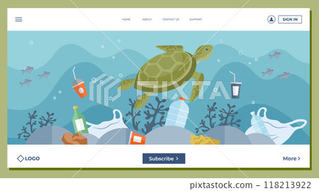 Waste pollution vector illustration. The landfill overflowed with rubbish and garbage, causing pollution in surrounding area The polluted air and water are clear indicators waste problem 118213922
