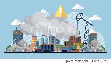 Waste pollution vector illustration. Environmental conservation is essential for tackling waste pollution and preserving natural resources Climate change is exacerbated by increasing levels waste 118213949