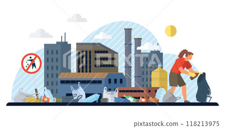 Waste pollution vector illustration. The waste pollution metaphor highlights destructive impact irresponsible waste disposal practices Ecology plays vital role in maintaining balanced and healthy 118213975