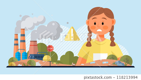 Waste pollution vector illustration. Waste management strategies should prioritize ecological sustainability and pollution reduction The contamination water sources due to waste pollution poses risks 118213994