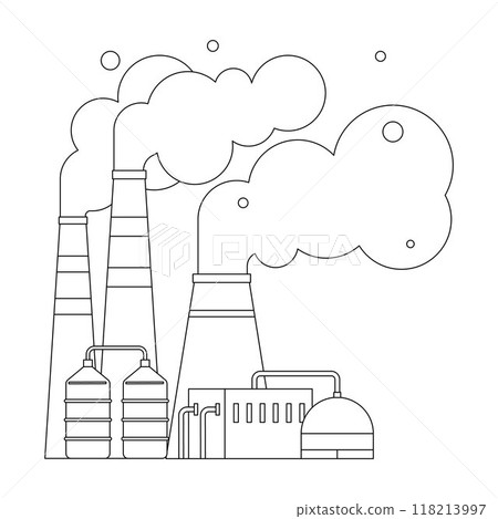 Factories vector illustration. Industrial buildings, monuments innovation, house treasures technological advancement Air pollution, discordant note in symphony progress, challenges environmental 118213997