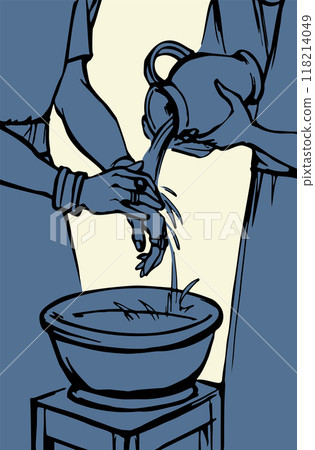 Vector drawing. Pilat washes his gands 118214049