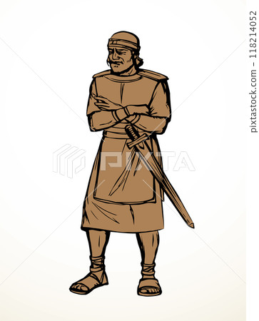 Vector drawing. Standing man with cross hands Vector drawing. Standing man with cross hands 118214052