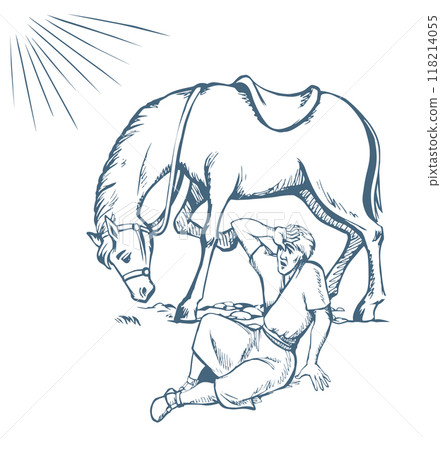 Vector drawing. A man fall from the horse 118214055