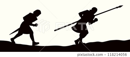 Vector drawing. Running warrior with sword Vector drawing. Running warrior with sword 118214056