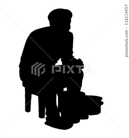 Vector drawing. A man peels potatoes Vector drawing. A man peels potatoes 118214057