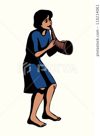Vector drawing. Young boy playing music 118214061
