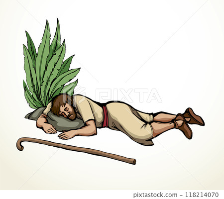 Vector drawing. Ancient sleeping man 118214070