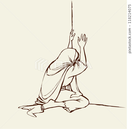 Vector drawing. Woman crying at the wall 118214075