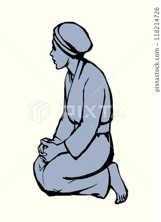 Vector drawing. Woman sitting on the ground Vector drawing. Woman sitting on the ground 118214726