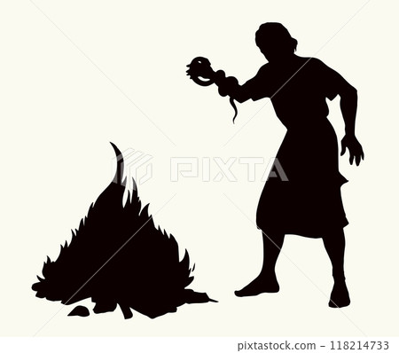 Vector drawing. A snake bit a man's hand 118214733