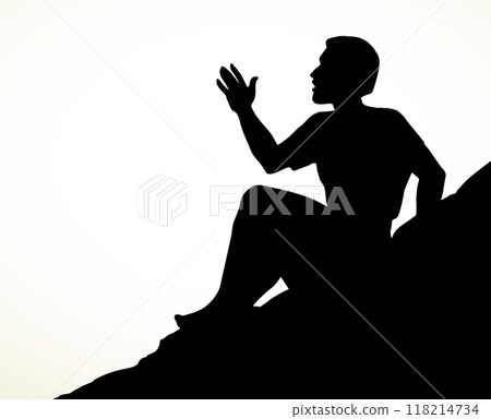 Vector drawing. Man sitting on the rock 118214734