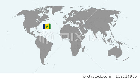 Pin map with Saint Vincent and the Grenadines flag on world map. Vector illustration. 118214919