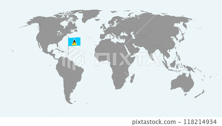 Pin map with Saint Lucia flag on world map. Vector illustration. Pin map with Saint Lucia flag on world map. Vector illustration. 118214934