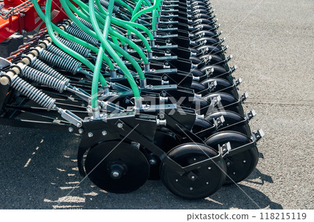 Row seed drill grain on exhibition. Precision seed drill Row seed drill grain on exhibition. Precision seed drill 118215119