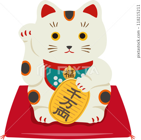 Lucky cat with cushion, oval coin Lucky cat with cushion, oval coin 118215211