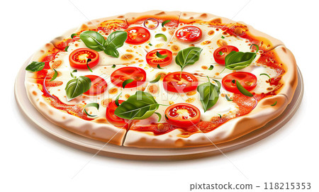Margherita Pizza with Fresh Basil and Tomatoes 118215353